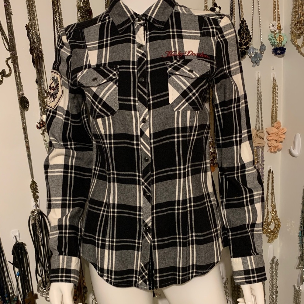 Harley-Davidson Black and White Checkered Shirt